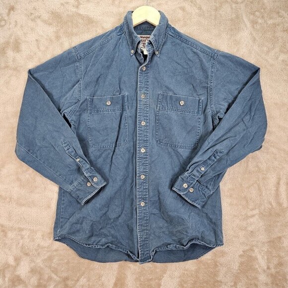 Wrangler Other - Wrangler Rugged Wear Denim Shirt Men's Size M Blue 100% Cotton Long Sleeve